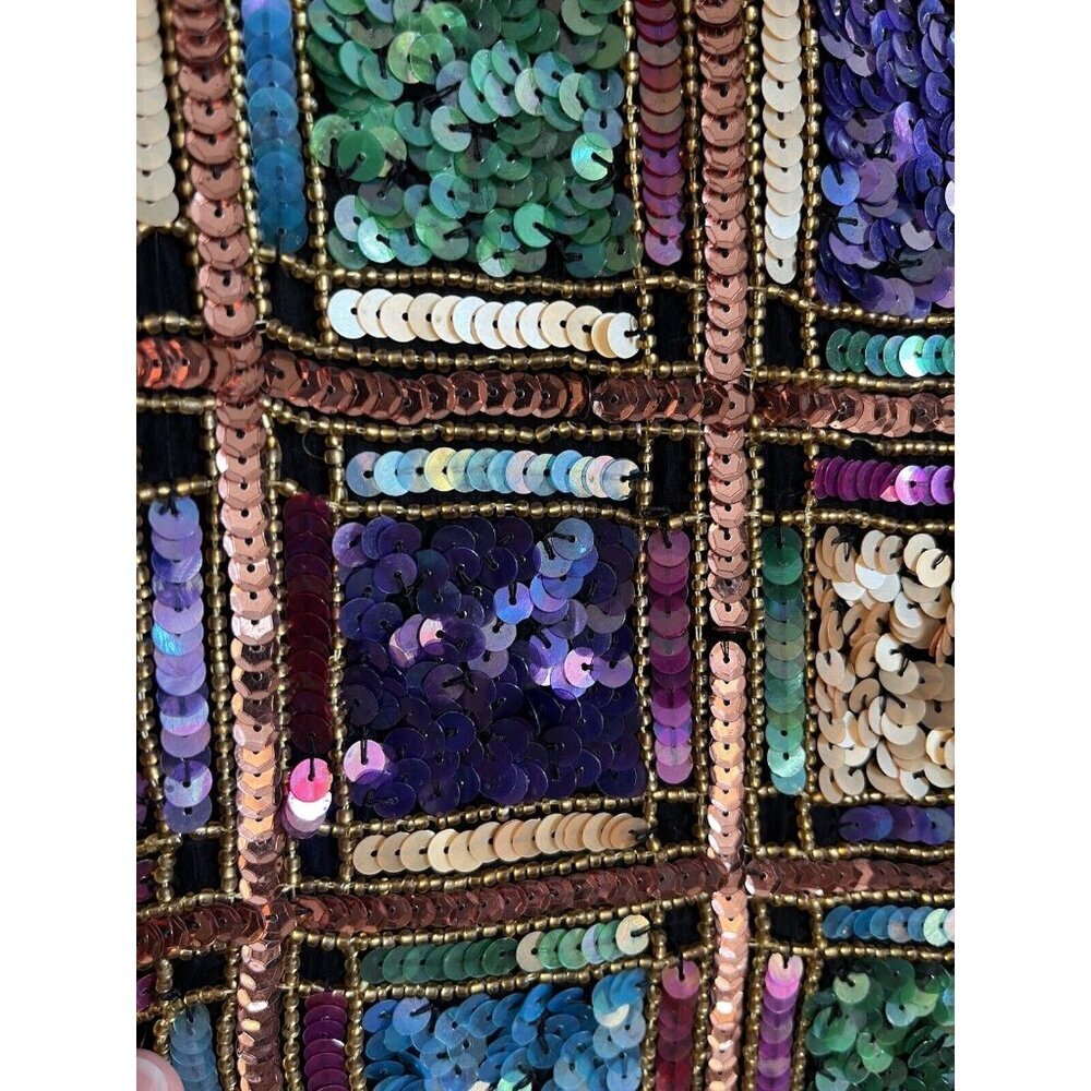 LAWRENCE KAGER SILK Rainbow Sequins 1980s Evening Jacket PL - Picture 8 of 13